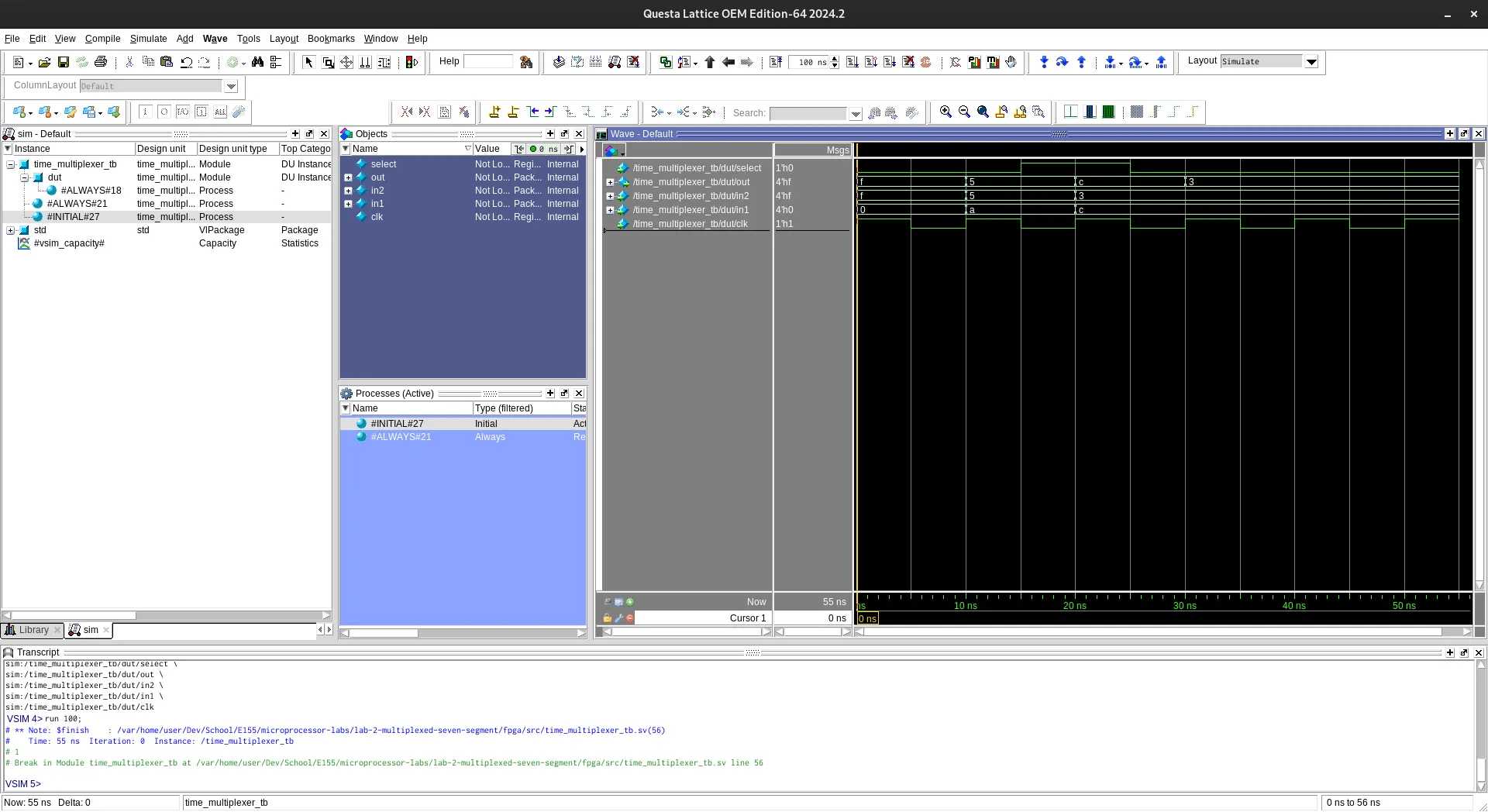 Time multiplexer testbench and wave output